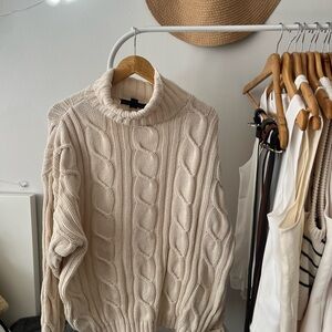 Club Monaco Cream Cable Knit Turtleneck Sweater